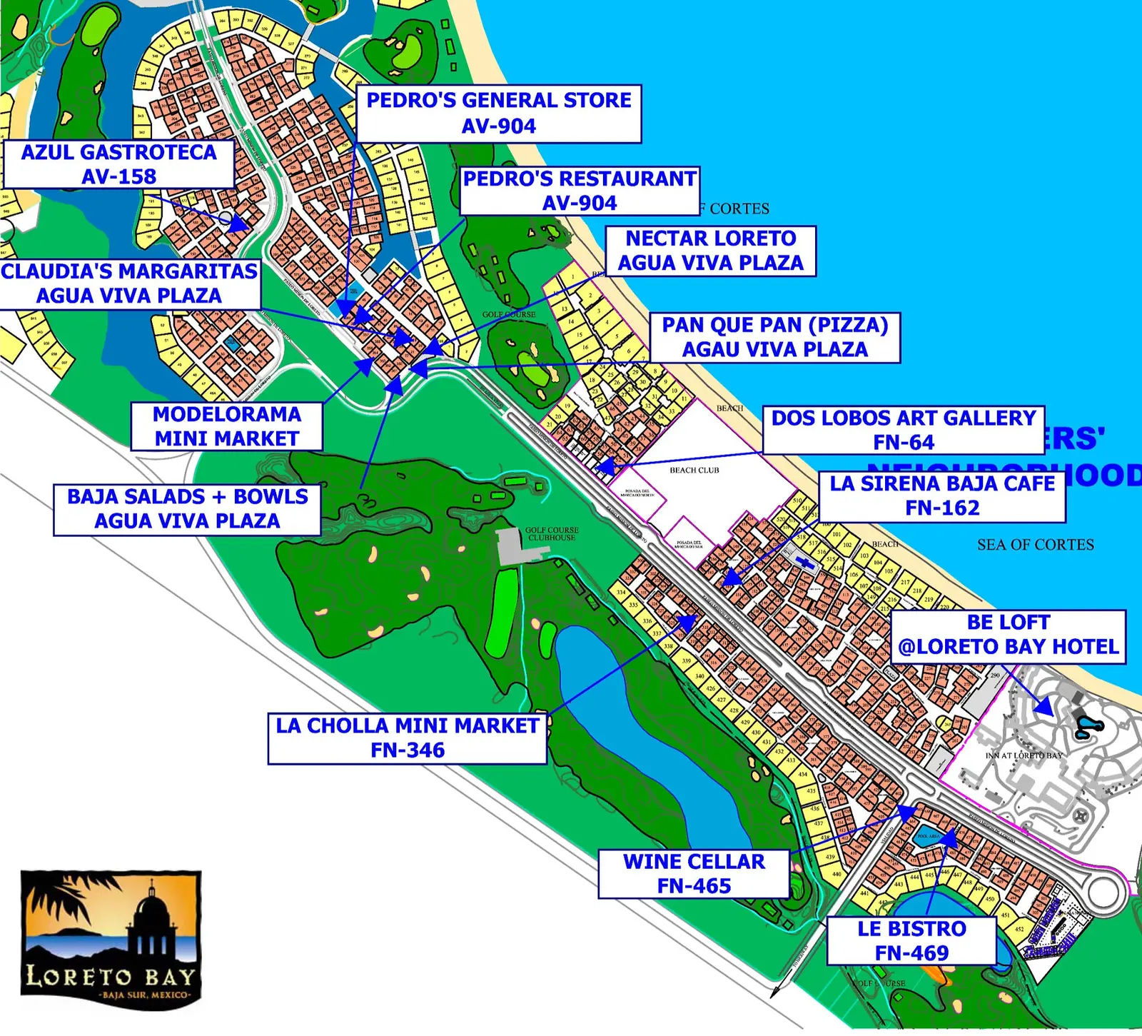 map of loreto bay with restaurants, map, loreto bay, nopolo