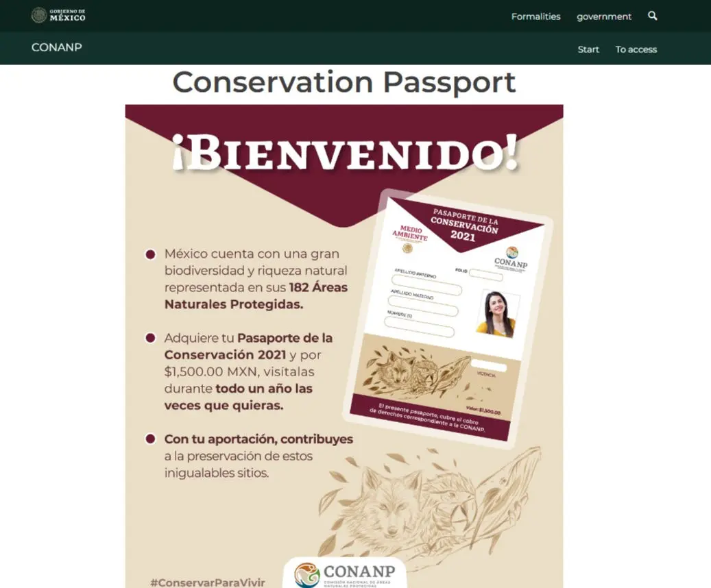CONANP website to start the purchase of your annual conservation pass.
